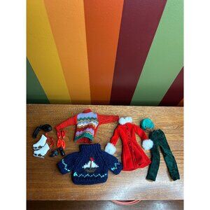 1990s vintage Barbie winter Christmas sweater skating and assesories clothes
